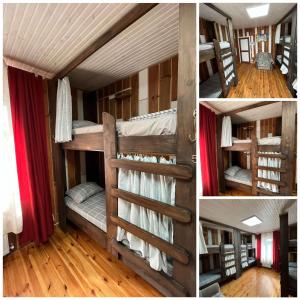 kolaż trzech zdjęć łóżek piętrowych w pokoju w obiekcie Отель "Swallow House" w Czerkasach