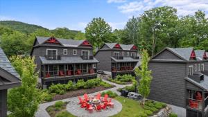 an aerial view of a house with a garden at Lakeside Lodging in Lake George