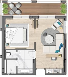 a floor plan of a small house with at Vathi Cove Luxury Resort & Spa in Chrysi Ammoudia