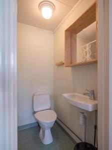La salle de bains est pourvue de toilettes et d'un lavabo. dans l'établissement Selmas Gård, à Östra Ämtervik