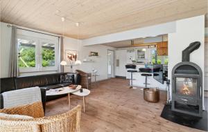 Fjellerup StrandにあるAwesome Home In Glesborg With 4 Bedrooms, Sauna And Wifiのリビングルーム(暖炉、ソファ付)