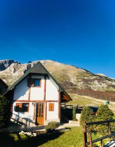 a house with a mountain in the background at NV Mountain House in Žabljak