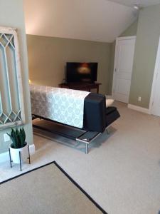Sala de estar con cama y TV en Private, Spacious Studio Apartment, Bath, Quiet, en Chesapeake
