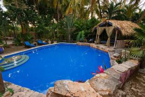 una piscina en un patio con un complejo en Posada El Jardin, en Ticul