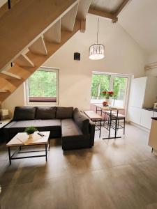 salon z kanapą i stołem w obiekcie M&K Apartament Magiczny Las, Gdańsk - Wyspa Sobieszewska w Gdańsku