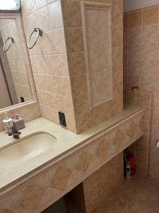 a bathroom with a sink and a mirror at Apto próximo a casco histórico in Montevideo