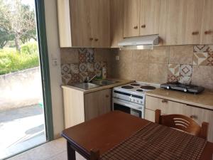 a kitchen with a stove and a sink and a table at ELVINA Karavas in Karavás