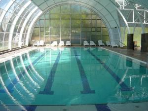 a swimming pool in a greenhouse with a swimming pool at Hotel y Cabañas Las Mellizas - Caja Los Andes in Los Ángeles