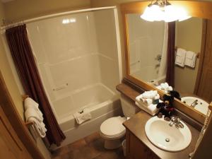 a bathroom with a sink and a toilet and a tub at Crystal Forest #66 By Bear Country in Sun Peaks