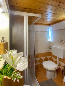 a bathroom with a toilet and a wooden ceiling at Casa Noto in Noto +25 photos