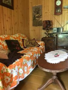 a living room with a couch and a table at Chata filozofa in Skawica