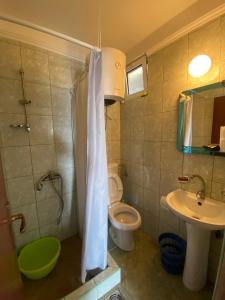 y baño con aseo, lavabo y ducha. en Apartments Klikovac Liman II, en Ulcinj