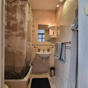a small bathroom with a sink and a shower at Apartmani Katarina in Biograd na Moru