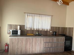 a kitchen with a microwave and a counter top at Cabañas PH in Trevelín