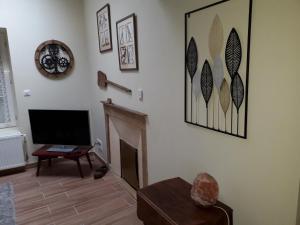 a living room with a tv and a fireplace at Le Bord d'eau in Montbard