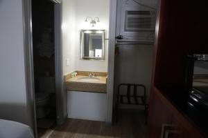 a bathroom with a sink and a mirror at Harvest Drive Family Inn - Renovated Rooms in Gordonville