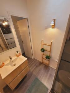 een badkamer met een wastafel en een spiegel bij Appart cocooning proche centre avec Parking in Hyères