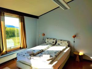 a bedroom with a bed and a window at Austertanakrystallen by Pure Lifestyle Arctic in Tana