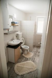 a small bathroom with a toilet and a sink at Apartmani Romić R in Novi Travnik