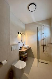 y baño con aseo, lavabo y ducha. en lo͝or luxury retreat en Split