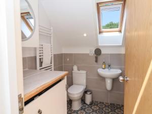 een kleine badkamer met toilet en wastafel bij The Penthouse in Lyme Regis +13 foto's