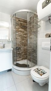 a bathroom with a shower and a toilet at House Gorica in Šibenik