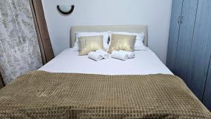 ein Schlafzimmer mit einem Bett mit Handtüchern darauf in der Unterkunft River View - Danube in Čelarevo