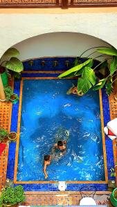 a pool of water with two people swimming in it at Riad R&ecirc;ve d Antan in Marrakech