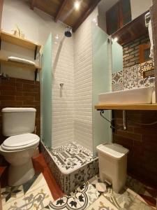 a bathroom with a toilet and a shower at Yoly's House in Caraz