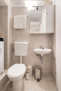 a bathroom with a white toilet and a sink at Apartment in the old town of Trogir in Trogir +23 photos