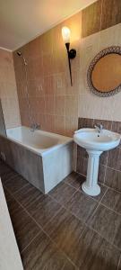 a bathroom with a bath tub and a sink at Todea House in Reghin