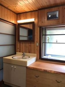 bagno con lavandino e finestra di ビラ里山双林 a Inashiki