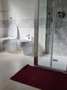 ein Badezimmer mit Toilette, Dusche und Waschbecken in der Unterkunft Villa Giuseppina Miramare in San Menaio + 42 Fotos