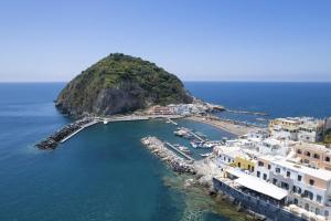 an aerial view of a small island in the water at Casa Borgo Sant'Angelo in Sant'Angelo D'Ischia