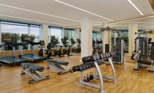 a gym with lots of treadmills and weights at Sheraton Amsterdam Airport Hotel and Conference Center in Schiphol