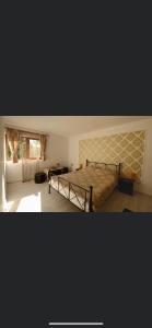 een slaapkamer met een bed en een groot raam bij Casa De Sub Deal in Densuş