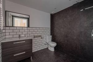 ein Bad mit einem WC, einem Waschbecken und einer Dusche in der Unterkunft Charming and great 3 beds apartment in Tetuán by SharingCo in Madrid