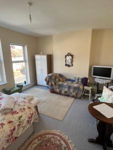 a living room with a bed and a couch at Number 33 Family Beach Residence in Great Yarmouth