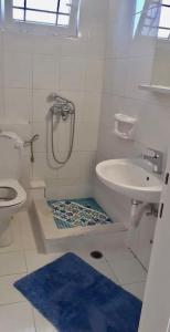 e bagno con doccia, servizi igienici e lavandino. di Handra Apartment Seaview a Città di Kos