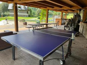 una mesa de ping pong en el patio en casa rústica, en Olot