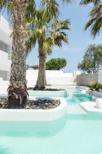 a swimming pool with palm trees in a resort at Casa Vitae Suites in Kamari