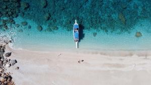 a boat on a beach next to the ocean at Sheriff, Olympos in Kumluca