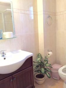 baño con lavabo, aseo y planta en Hotels Kalimera Inn, en Elafonisos