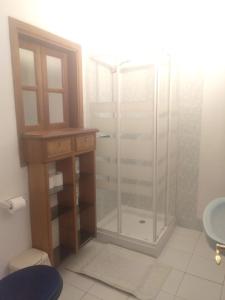 bagno con doccia e porta in vetro di Las 3 Palmeras de Arrecife ad Arrecife