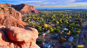an aerial view of a small town in the mountains at Kanab Vacation Destination in Kanab