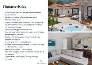 een flyer voor een villa met een zwembad bij Luxury Glamping Bay Villas Porto Bus in Bale