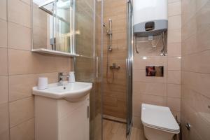 a bathroom with a toilet and a sink and a shower at Apartments Bonazza in Petrovac na Moru