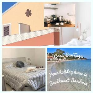 un collage de fotos de un dormitorio y una casa en Casa SarTuga, en SantʼAntìoco