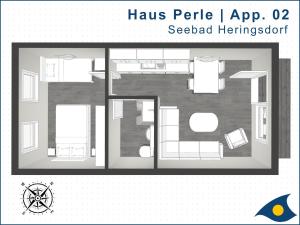 een plattegrond van een klein appartement met een kamer bij Haus Perle Whg 02 in Heringsdorf
