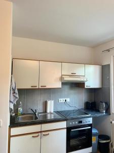 a kitchen with a sink and a stove at Moderne Ferienwohnung nahe Zentrum Waidhofen/Ybbs in Waidhofen an der Ybbs